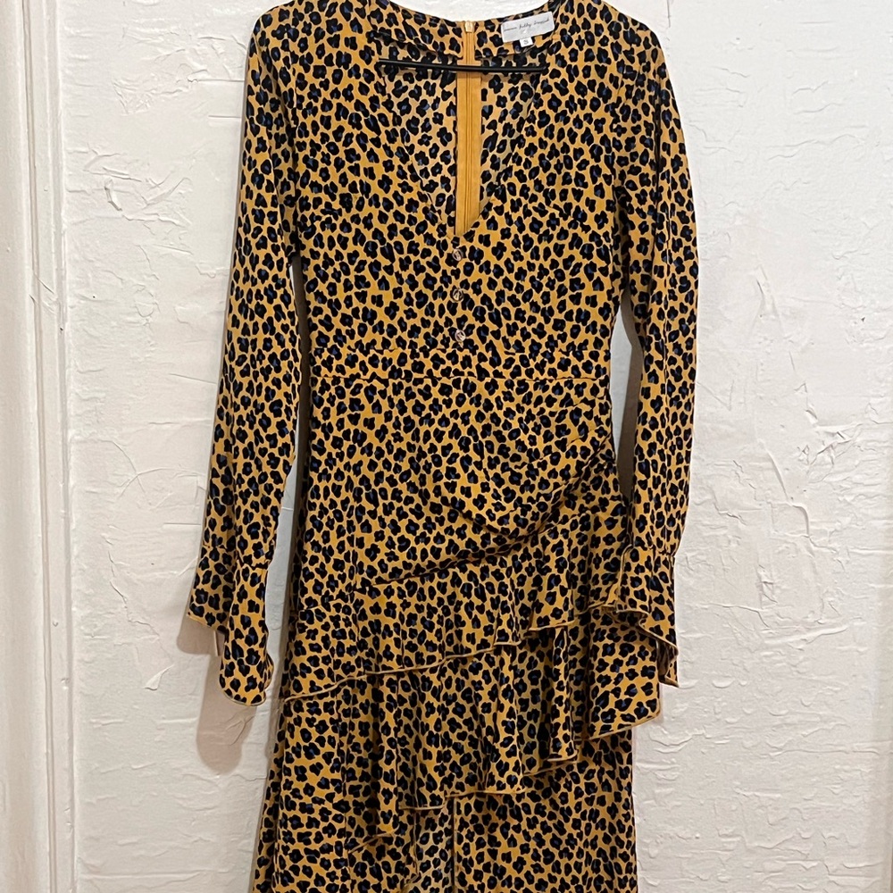 Leopard Animal Print High-Low Ruffle Dress Night Out Maximalist Party Girl S - Picture 2 of 12